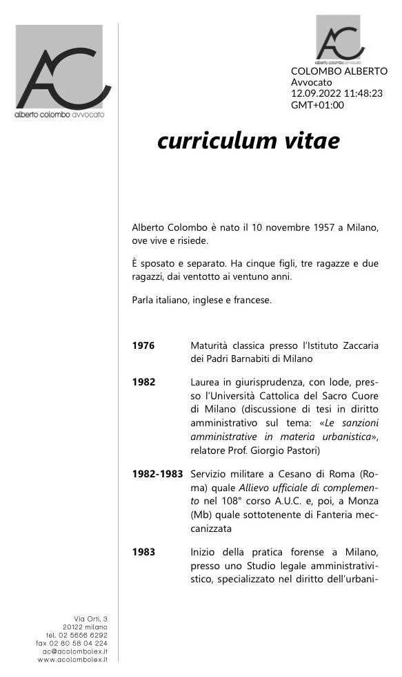 Copertina Curriculum vitae — forma estesa